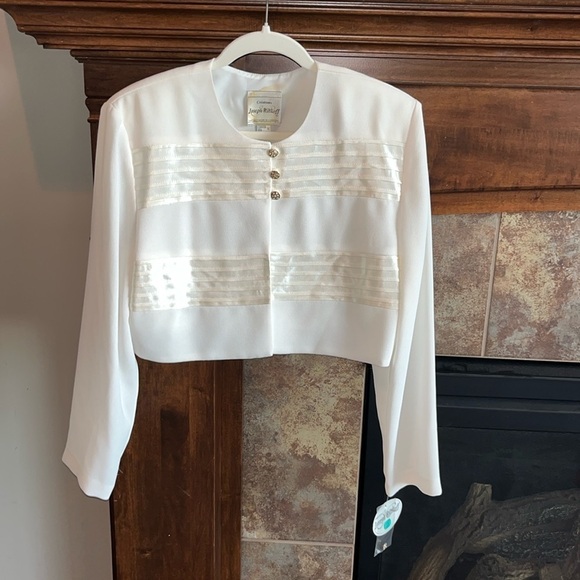 Joseph Ribkoff vintage ivory white cropped formal evening jacket size 14